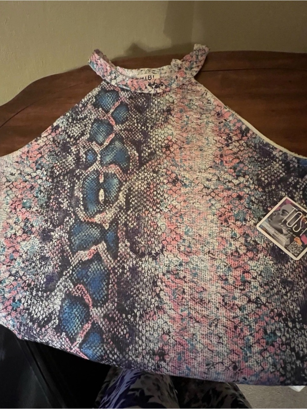 BiBi Multicolor Snake-Print Halter SIZE MED FITS LIKE LARGE —Pink, Blue, Purple